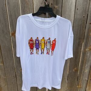Shein Mens White Graphic Shirt w/ Basketball Legends - Sz M